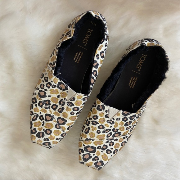 Toms Alpargata Cheetah Glitter Faux Fur Lined Slip On Shoes - Picture 1 of 6